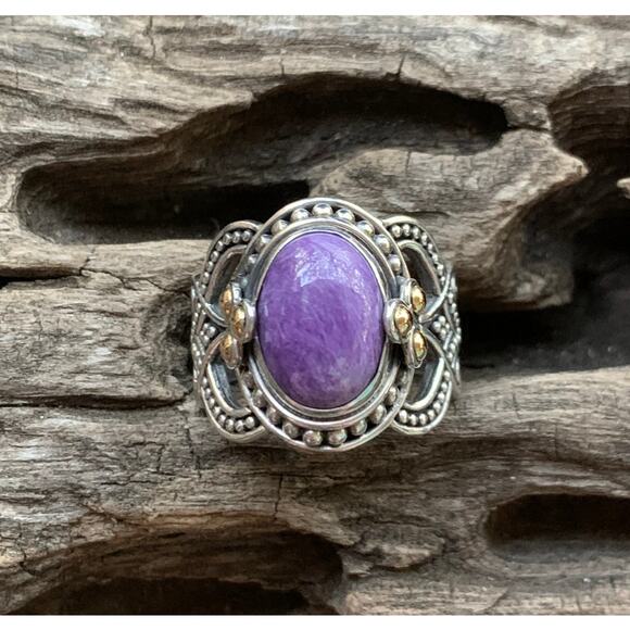 Suarti BA 18K Gold Sterling Silver and Purple Charoite Ring Size 9